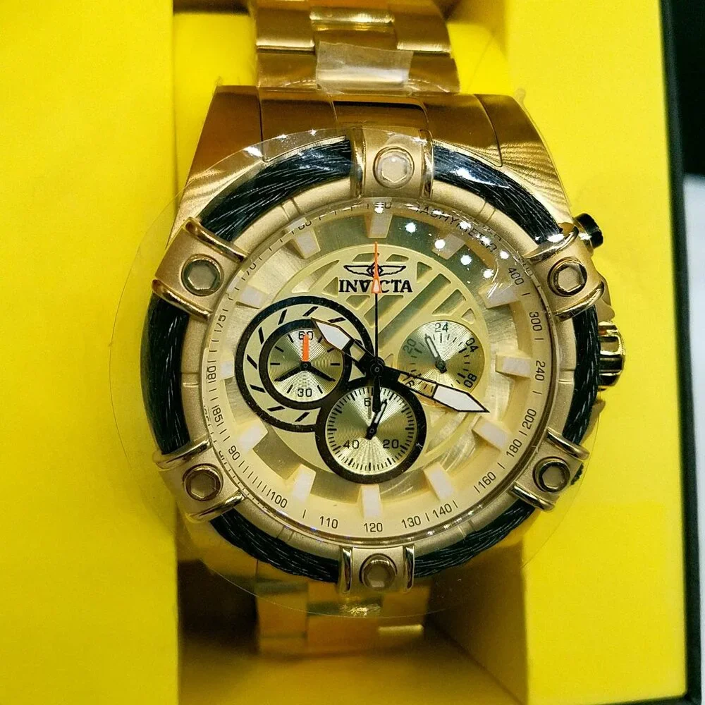 Invicta Bolt 25515 Men’s 52 mm Gold Stainless Steel Watch – New Open Box Quartz
